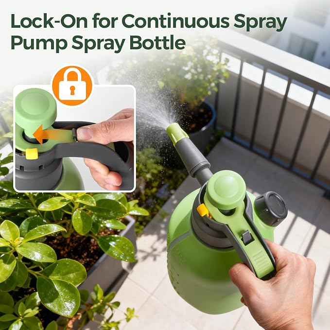 T4U Pump Sprayer 1/2 Gallon, PP Hand Pump Pressure Sprayer for Home Garden Plant Care and Household Cleaning, with Built-in Measuring Cup & Adjustable Nozzle, Suitable for Fertilizers & Common Garden