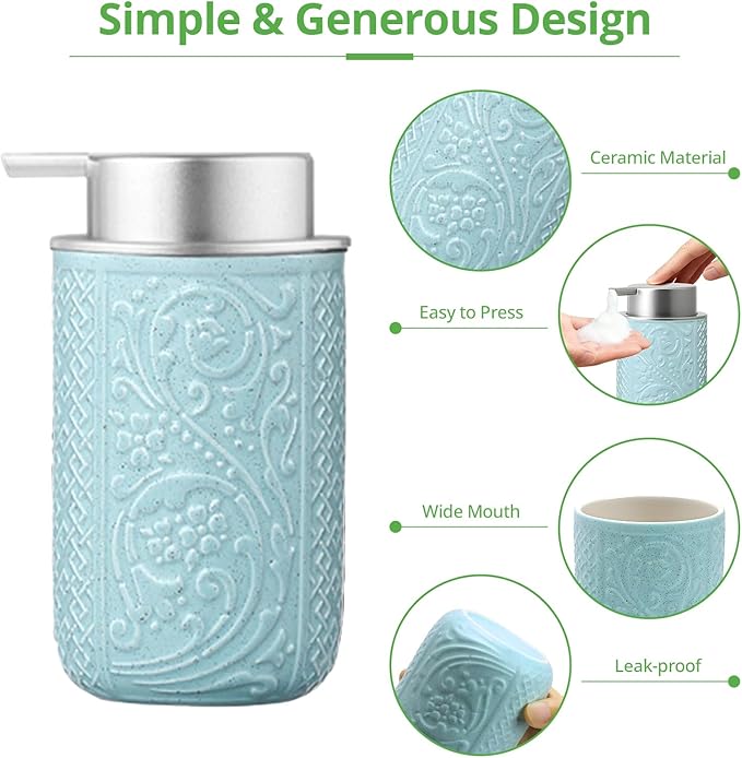 12OZ/350ML Ceramic Foaming Soap Dispenser Empty Hand Soap Dispenser Refillable Lotion Containers with Pump