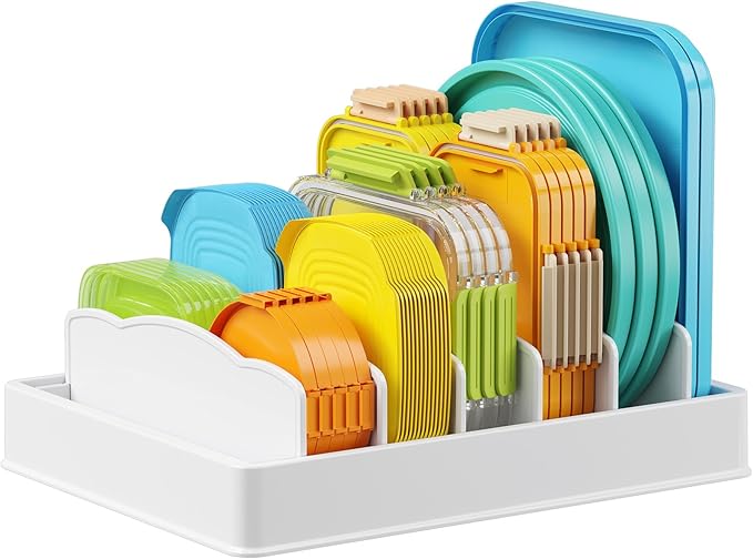 Lifewit Kitchen Cabinet Organizer for Food Contanier Lid, Large Lid Holder with 6 Adjustable Dividers & 7 Sections for Pantry Organizers and Storage, Home Drawer Organization, 13" x 10"