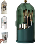 Concealed Toothbrush Holder, Rotating Bathroom Organizer Countertop, Toothbrush Holders with Cover, Bathroom Counter Organizer with Covered Makeup Brush Holder (1pcs Green)