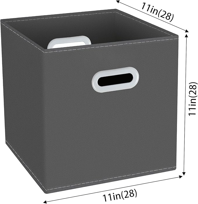 Yunkeeeper storage bins Cubes, Fabric Cube Organizer with Handle, Foldable Cube Bins for Cloth or Accessary Storage, 11x11x11, Set of 3,(Gray)
