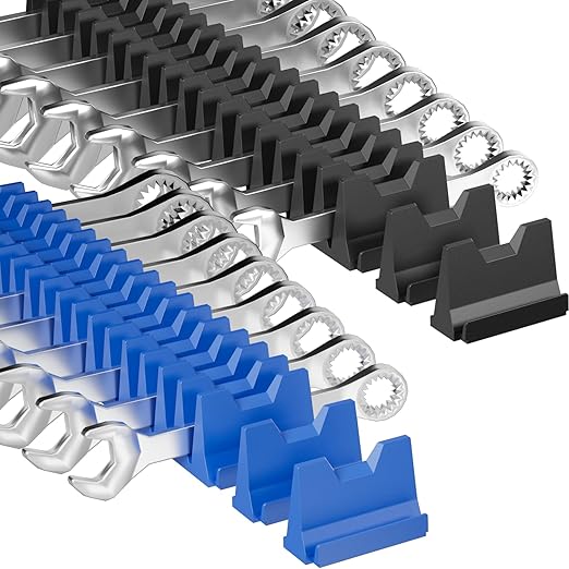 40PCS Modular Wrench Organizer - Wrench Tool Organizers for Tool Drawer Storage, Wrench Storage Set with Metric & SAE Label, Wrenches Rack Tool Gift for Professional Mechanics Men, Black & Blue