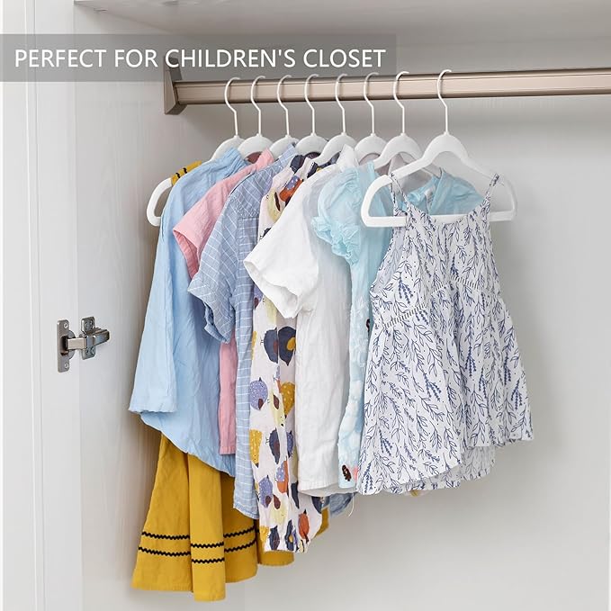 MIZGI Kids Velvet Hangers,Non-Slip Big Kids Hangers,14 Inch Hangers for Youth,Teen Clothes,Pack of 50（White/White）