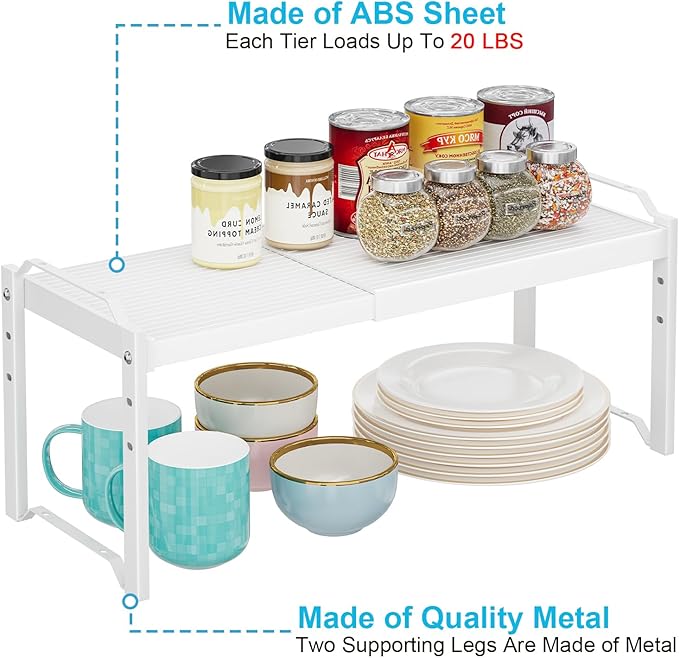 X-cosrack 2 Pack Expandable Kitchen Cabinet Shelf Organizer, Stackable Adjustable Storage Shelves for Pantry Cupboard Kitchen Counter, 20LBS Loading Capacity, Size: W*D*H=20.5 * 8.26" * 8.72"