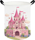 kids basket pink castle,Grils Hamper,Kids Laundry Hamper,Canvas fabric waterproof foldable laundry basket,toy bins,Girls Room decor(Castle)