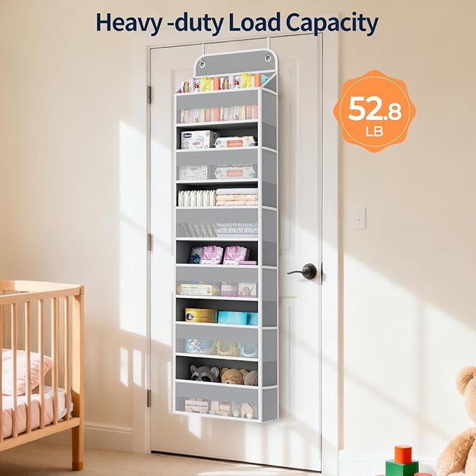 Yecaye 3 Pack Over The Door Organizer, 6-Tier Closet Door Hanging Organizer with 12 Mesh Pockets, Bathroom Organizers and Storage, Ultra Sturdy Large Capacity Over Door Storage Newborn Baby Essentials
