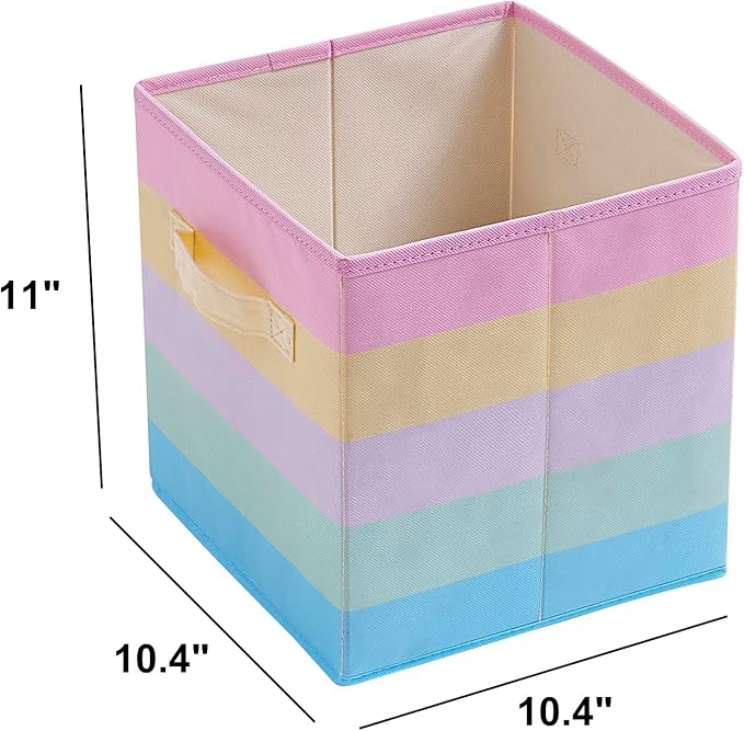 11 Inch Fabric Collapsible Storage Cubes,6 Pack Rainbow Colored Closet Storage Bins with 2 Handles Foldable Cube Baskets for Organizing Clothes, Toys, Books