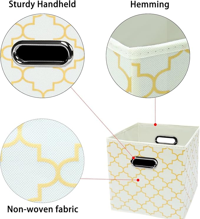 Black Foldable Storage Cubes Bins , Fabric Storage Box Cubes Organizer Baskets with Dual Handles for Home Organizer Creamy-White Gold