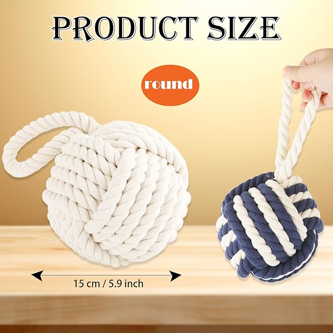 2 Pack Door Stopper Rope Knot Door Stops Jute Weighted Decorative Door Stoppers with Handle for Window Bottom of Door, 5.9 x 5.9 inch