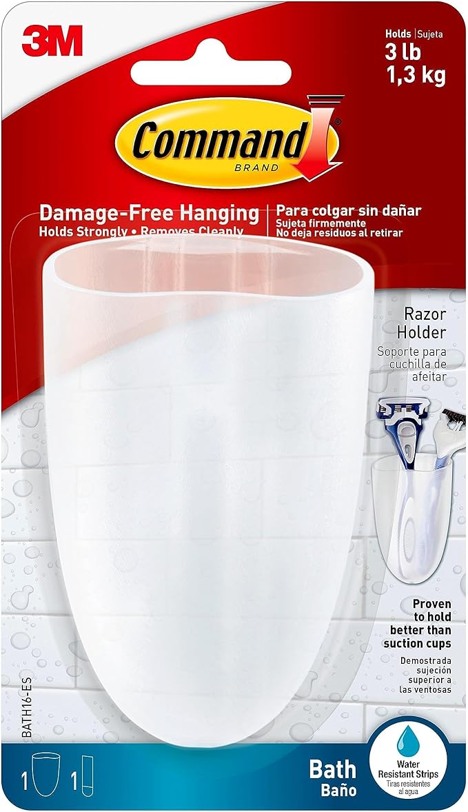 Command Bath Razor Holder, Clear Frosted, 1-Holder, 1- Water-Resistant Strip, Organize Damage-Free
