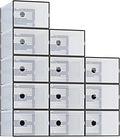 DUMOS Clear Shoe Storage Boxes, 12-Pack Plastic Stackable Shoe Containers with Lids, Display Sneaker Case Organizer for Closet, Under Bed, Entryway,Black (Fit Size 11)