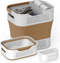 TECHMILLY Collapsible Plastic Laundry Basket Hamper with Handles, 35L Portable Rubber Clothes Basket, Pop Up Storage Container/Organizer with Hanging basket for Washing & Storage, Brown