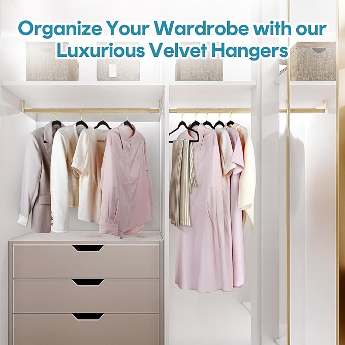 UNEED Black Velvet Hangers with Golden Hooks, 36 Pack - Ultra Thin Space Saving, Non-Slip Clothes Hangers for All Clothing, Dorm & Closet Organization (Heavy Duty, Anti-Scratch)