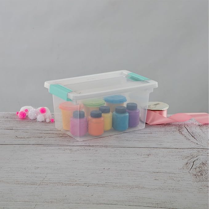 Sterilite 8-Pack Clip Box, Stackable Clear Plastic Bins with Latching Lids, Medium - Writing, Arts or Crafts Supplies Storage Containers for Home, Office, Classroom and Workshop Organization