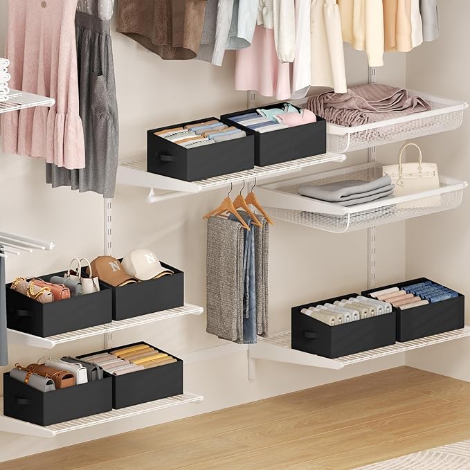 DIMJ Closet Storage Bins 6 Pack - Fabric Storage Baskets for Shelves, Large Clothes Organizers with Handles, Trapezoid Shelf Organization Storage Cubes for Purse, Toys, Books, Towel, Clothes