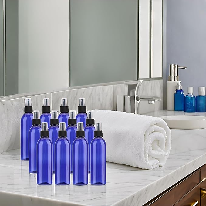 Tosnail 12 Pack 8 Ounce Plastic Spray Bottles Mist Spray Bottle with Black Fine Mist Sprayer - Blue