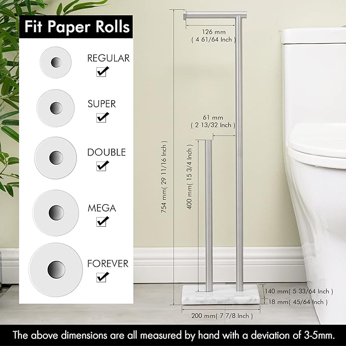 KES Toilet Paper Holder Stand 29.5 Inches, Free Standing Toilet Paper Storage with Marble Base Toilet Roll Holder for Bathroom, SUS304 Stainless Steel Brushed Finish, BPH288-2