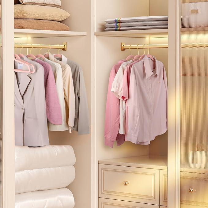 TIMMY 36-Pack Velvet Hangers with Gold Hooks - Space-Saving Non-Slip Heavy-Duty Clothes Hangers for Coats, Suits, Dresses, and Sweaters - Slim Design (Blush Pink+Gold)