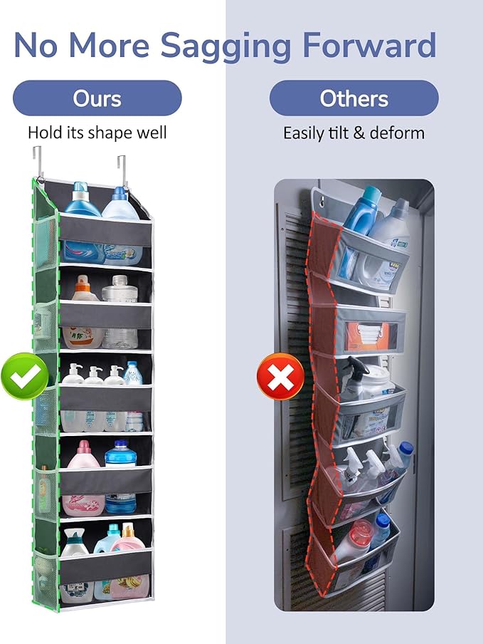 ULG 1 Pack Over Door Organizer with 5 Large Pockets 10 Mesh Side Pockets, 44 lbs Weight Capacity Hanging Storage Organizer with Clear Window Kids Toys, Shoes, Diapers, Dark Grey, 5 Layers