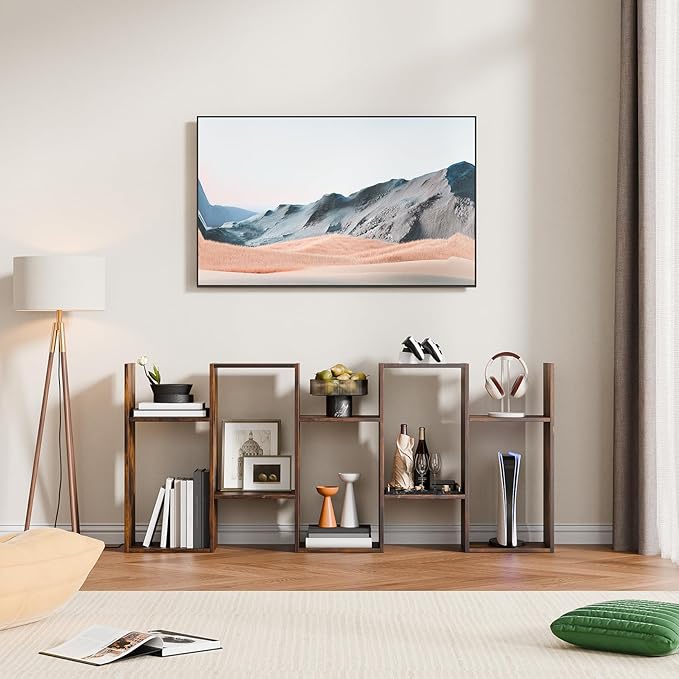 Cozy Castle Set of 2 Geometric Bookcase, S-Shaped Modern Bookshelf, Room Divider Bookshelf, 62" Tall Unique Abstract Bookcase with 5-Tier Display Shelf for Living Room Office, Rustic Brown