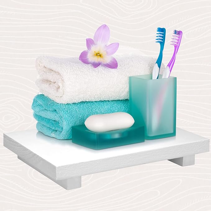 Nuogo Wood Riser Tray Soap, Stand Soap Tray for Kitchen Sink, Wood Pedestal for Kitchen Counter Sink Stand Decorative Rustic Bathroom Dishes Plant Bottles Candles Display(9 x 6 Inch,White)
