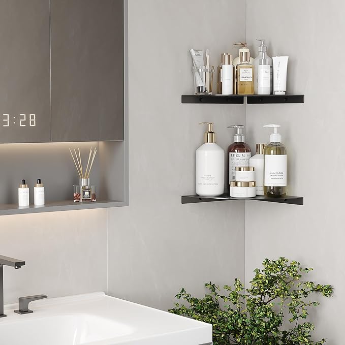 2 Pack Corner Shower Shelves Load Capacity 40 lbs 304 Stainless Steel Shower Corner Shelf Will not Rust 8in Shower Shelf for Inside Shower Matte Black Drilling Installation