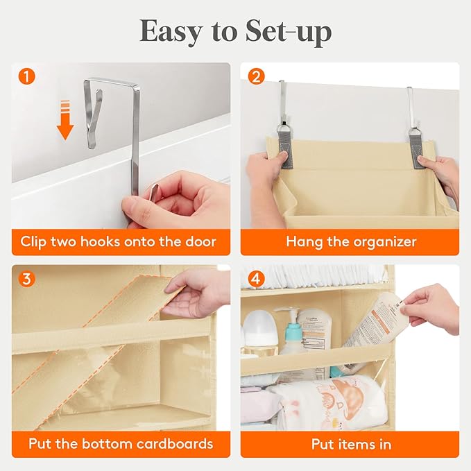 Lifewit 1 Pack Over the Door Organizer, Clear Window Hanging Storage with 4 Mesh Side Pockets, Anti Tilt 40 lbs Load Behind Door for Pantry, Nursery, Bathroom, Bedroom, Dorm, 5 Section, Beige