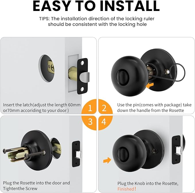 Goldenwarm Black Interior Door Knobs, Matte Black Bedroom Door Knob, Door Knobs Interior Bulk, Privacy Door Knob for Bedroom or Bathroom(1 Pack)