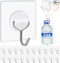 Adhesive Wall Hooks for Hanging Heavy Duty 33lb(Max), Waterproof and Rustproof Transparent Self Adhesive Hooks for Bathroom Kitchen Outdoor and Home Improvement -24 Pack