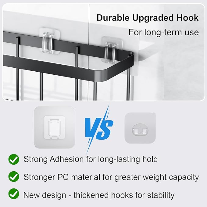 Lsnisni 14 Pack Shower Caddy Adhesive Replacement, Waterproof Shower Shelf Adhesive Strips, Strong Adhesive Flat Hooks for Bathroom Storage Shelves and Kitchen Racks No Drilling, Clear