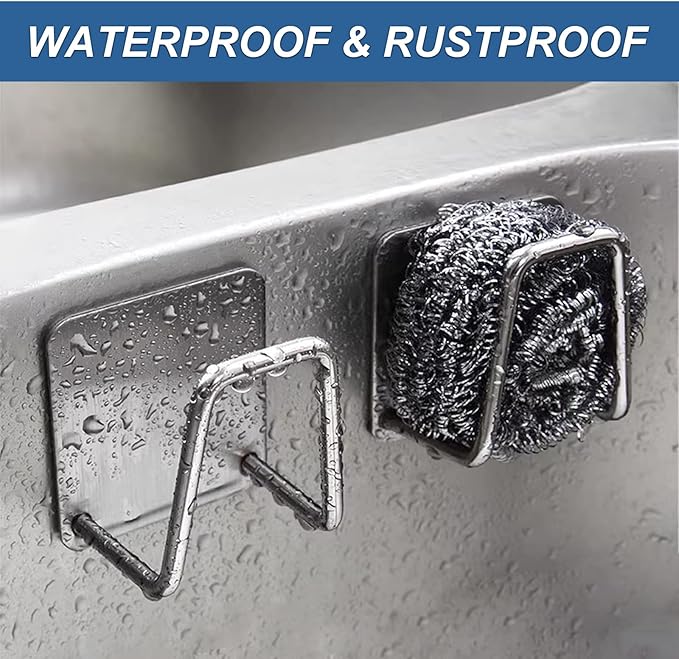 2Pcs Sponge Holder for Kitchen Sink，Strong Adhesive Small Sponge Holder，Sink Holder for Brush and Sponge，Premium Rustproof SUS304 Stainless Steel Rust Proof Waterproof (Silver)