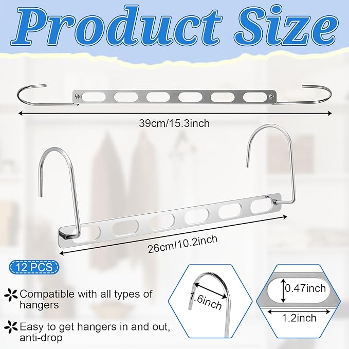 12 Pack Space Saving Hangers for Clothes, Metal Collapsible Hangers Organizer, Closet Organizers and Storage, Magic Multi Closet Hanger for Dorm Room Essentials
