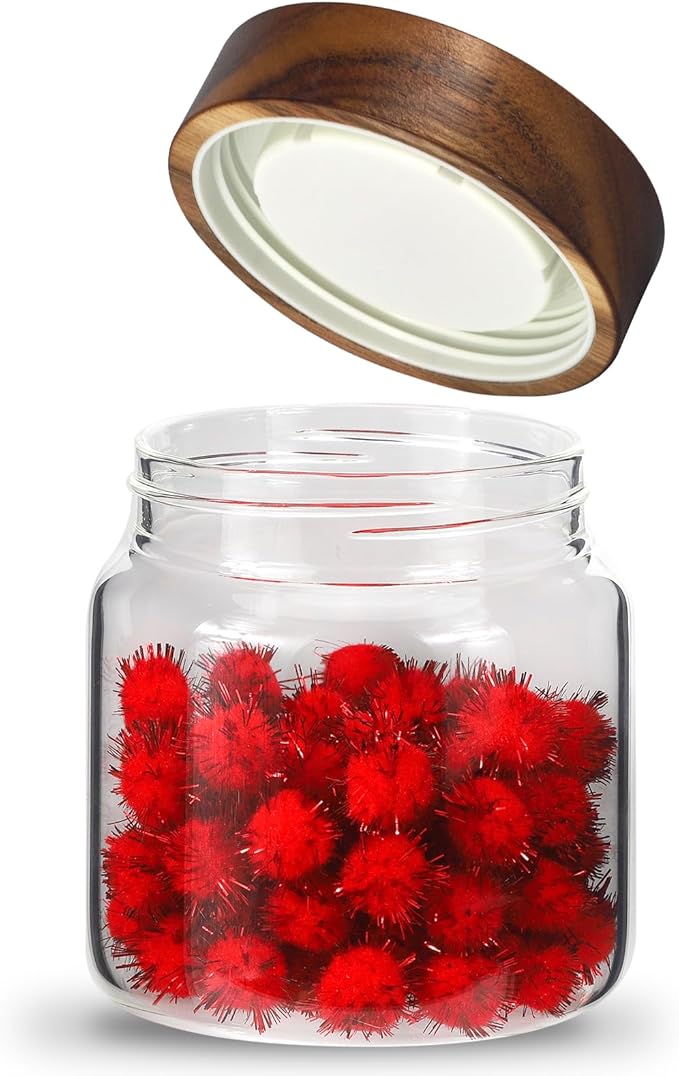 Patoper Glass Coffee Jars Spice Jar Round Storage Canister with Wooden Lid Clear Glass Food Jar for Pantry Sugar Tea Coffee Bean Spice Nuts Cookies Bath Salts (500ml/16oz-1pack)