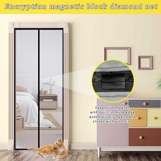 Magnetic Screen Door - Fit for Door Size:38 x 82 Inch, Screen Itself Size:40"x83", Hands Free Mesh Partition,Heavy Duty Curtain Keeps Bugs Out, Frame Hook & Loop, Pet and Kid Friendly