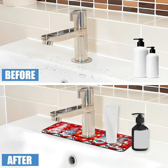 Chrismas Sink Faucet Absorbing Mat Winter is Coming Sink Splash Guard Drying Mat for Kitchen Bathroom Faucet Sinkmat 15.5"X5.5"