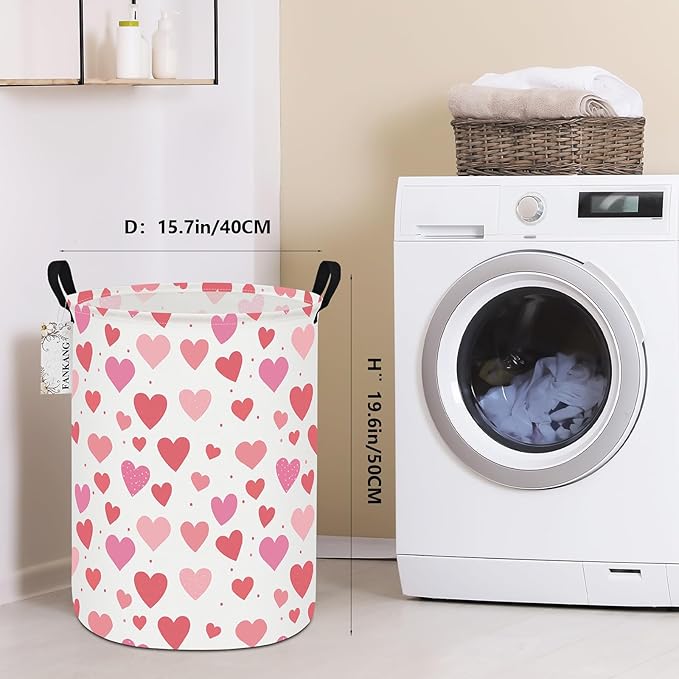FANKANG Storage Basket, Nursery Hamper Canvas Laundry Basket Foldable with Waterproof PE Coating Large Storage Baskets for Kids Boys and Girls, Office, Bedroom, Clothes,Toys(Colorful hearts)