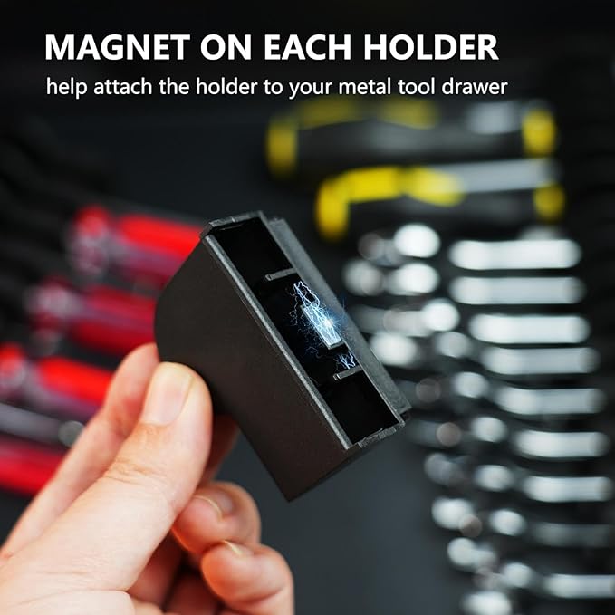 80 pcs MAGNETIC Modular Wrench Organizers for Tool Drawers - Wrench Rack with Metric & SAE Labels, Perfect Tool Storage Holder. Gift for father, brother and boyfriend (With Magnet) (Black and Red)