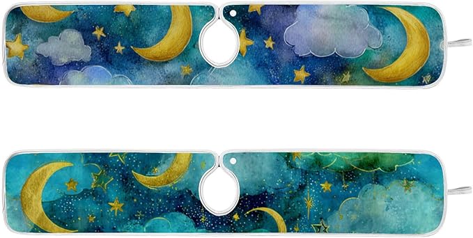 Sink Faucet Absorbing Mat Kitchen Sink Splash Guard Splash Faucet Drip Catcher for Bar RV Bathroom 2PCS 30x5.5in Watercolor Moon Star Green