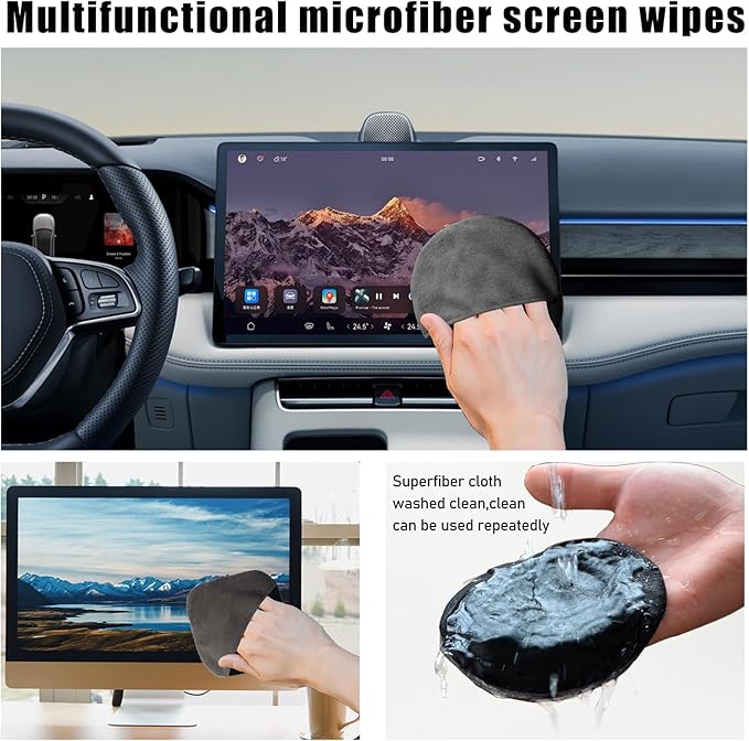 Car Screen Cleaner, Microfiber Auto Screen Cleaning Pad, Foldable Touch Screen Cleaner Cloth for Vehicle Dashboard LCD Display, Interior Car Accessories (Square+Round)