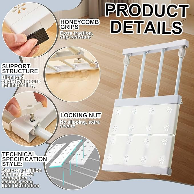 Gerrii 2 Pcs Closet Tension Shelf Rod Expandable Shelf Locker Organizer Adjustable Metal Storage Rack Scalable Layered Divider Separator for Cabinet Wardrobe Kitchen Bathroom (10.83''-17.91'')