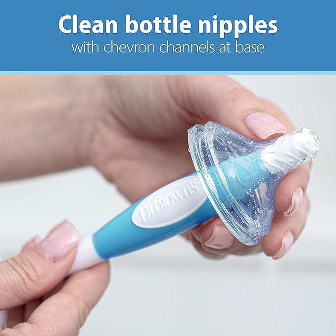 Dr. Brown's Reusable Sponge Baby Bottle Cleaning Brush with Suction Cup Stand,Scrubber and Nipple Cleaner,BPA-Free,Blue,(Pack of 12)