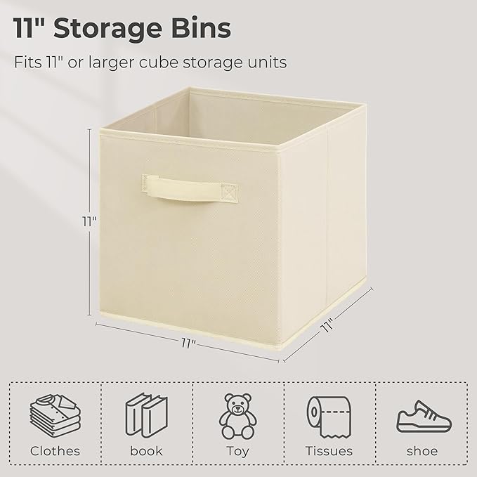 Easi 11 inch Cube Storage Bins, 5 Storage Cube Organizer, Collapsible Fabric storage cubes with Handles, Closet Storage Basket For Organization, Shelf Basket For Shelves Clothes Books, Beige