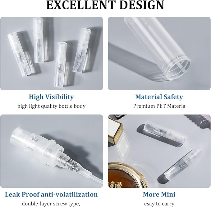 Mini Perfume Sample Bottles, 3 ml Plastic Small Spray Bottle 10 Pack, Fine Mist, Portable Perfume Travel Refillable Bottle, Upgraded atomizer sprayer, Clear