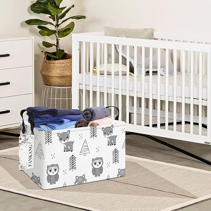 FANKANG Storage Bins,Nursery Hamper Canvas Laundry Basket Foldable with Waterproof PE Coating Storage Baskets for Boys and Girls, Office, Bedroom, Clothes,Toys(Rec-Animal ）