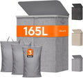 Lifewit 165L Large Laundry Basket with Lid, Laundry Hamper with Plastic Handles and Removable Bag, Foldable Tall Dirty Clothes Hampers for Laundry for Laundry Room, Bedroom, Bathroom, Dorm, Light Gray