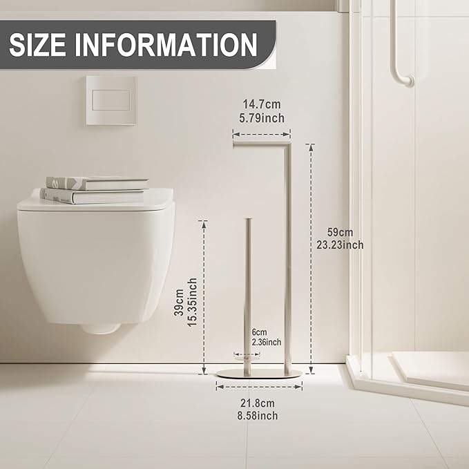 KLDKLD Brushed Nickel Freestanding Toilet Paper Holder with Reserve for Bathroom with Weighted Base, Modern Tissue Roll Holder Stand