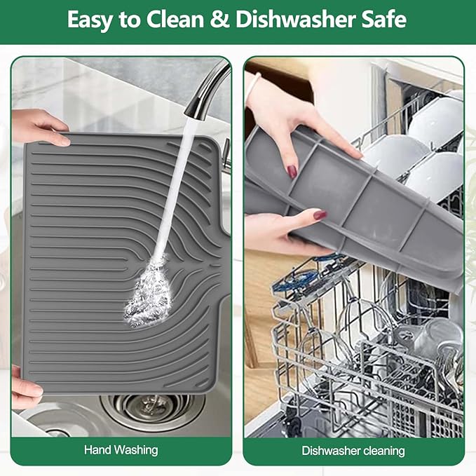 GUUKIN Dish Drying Mat, 14.7"x10.2" Drying Matt Kitchen Counter, Non-Slip Drying Pad, Easy Clean Pad for Countertop Protection, Multi-Functional Use (Grey)