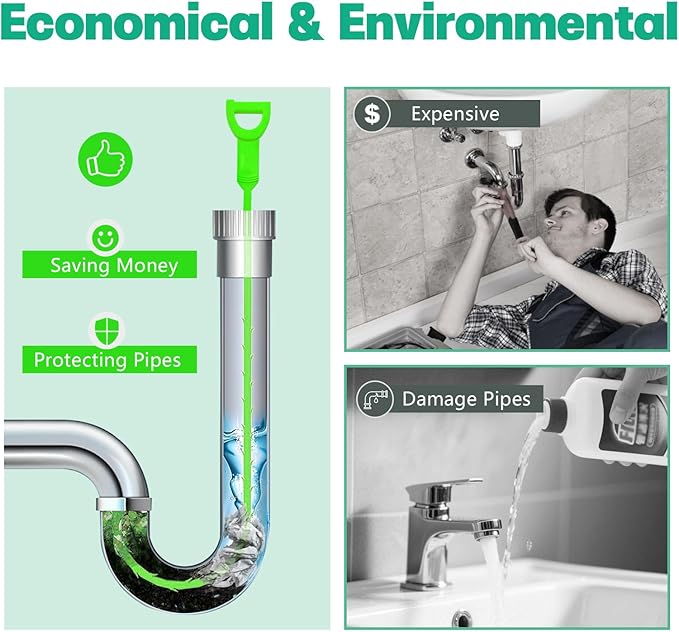 Drain Snake Hair Drain Clog Remover - 4 Pack Shower Snake Sink Unclogger Tool with Exquisite Packaging (Green)