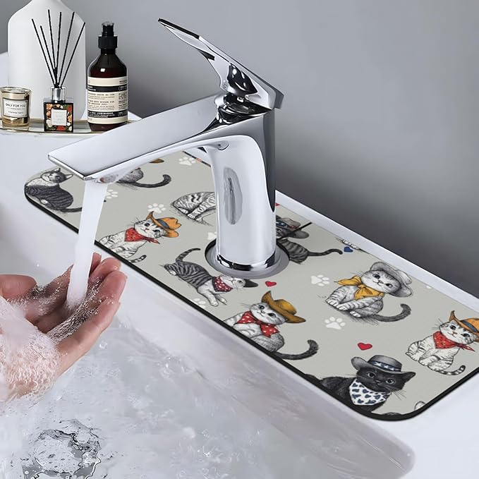 Faucet Draining Mat For Kitchen Sink, Pet Lover Cat Diatom Mud Absorbent Drain Pad For Bathroom Kitchen Sink Splash Guard Drying Mat