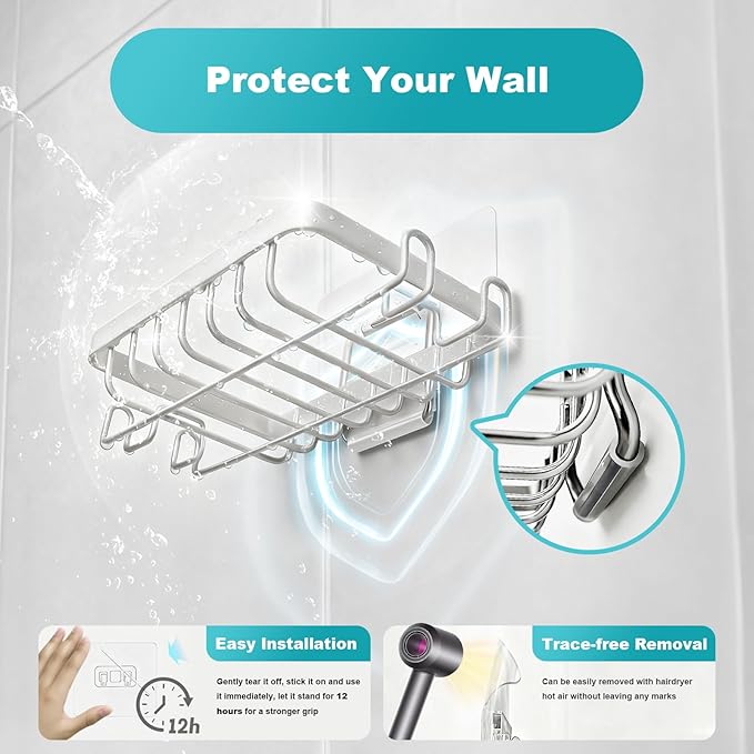 White Soap Holder,201 Stainless Steel Soap Dish for Shower - Soap Racks - Comfortable Wash Shower Shelf - Anticorrosive,Rust-Proof and Waterproof Square Bar Soap Holder